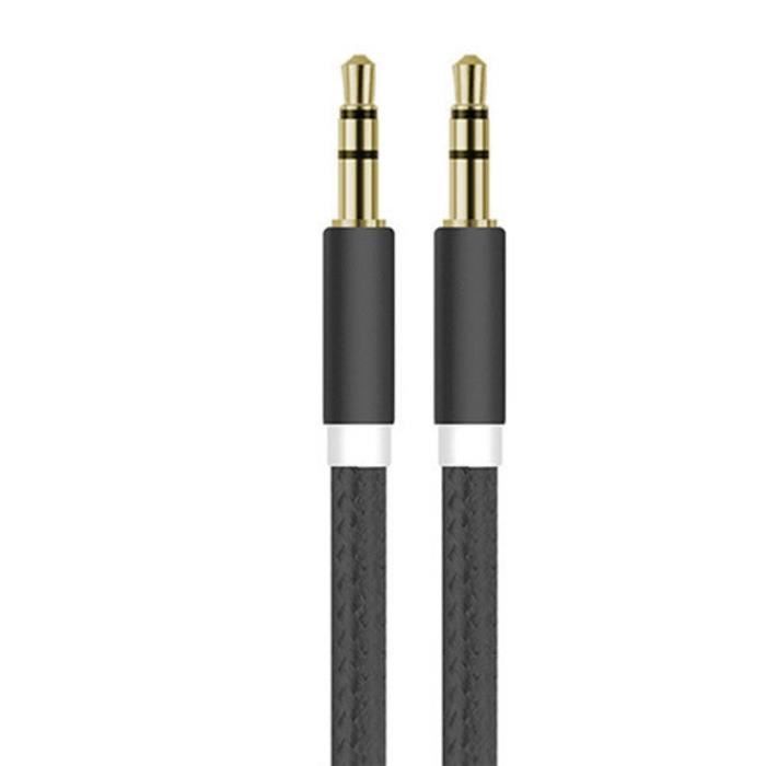 Cable Jack/Jack Metal pour SAMSUNG Galaxy S8 Smartphone Voiture Musique Audio Double Jack Male 3.5 m - Couleur:NOIR