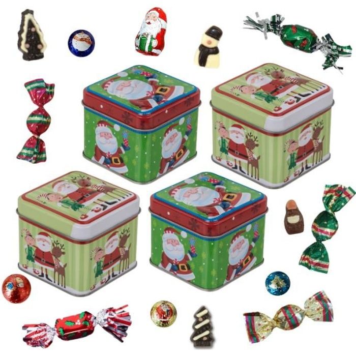 4 boites de Noël en métal garnies de 15 chocolats