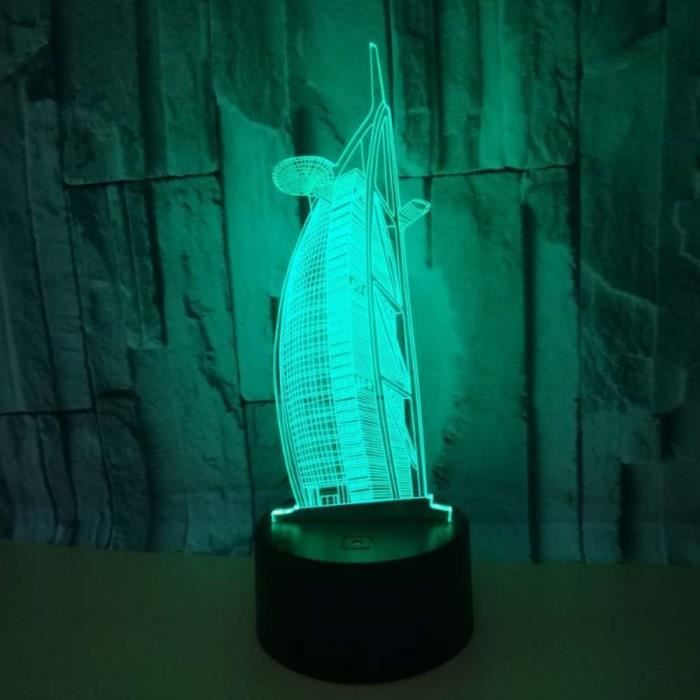 3D Lampes Illusions Optiques Voilier 7 couleurs Changement Tactile Interrupteur Lumière De Nuit Art Déco Faites Une Ambi