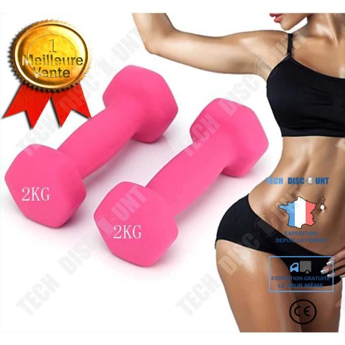 TD® Dames et enfants exercice d'haltère plongeant 2 kg couleur caoutchoutée hexagonale tête ronde haltère en fonte