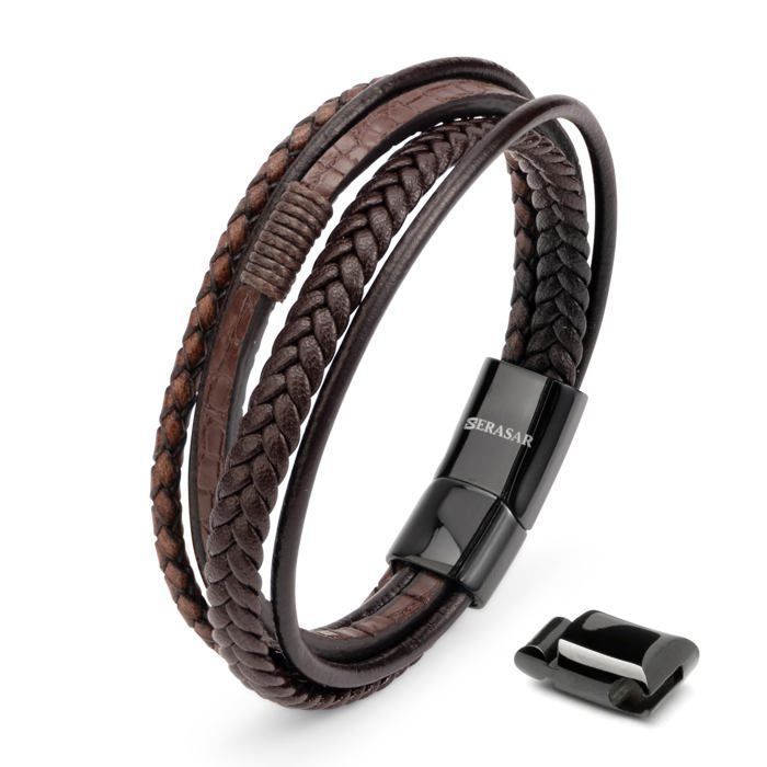 Bracelet en Cuir pour Homme SERASAR B046-20 Marron  Bijoux élégants et à la mode cadeau danniversaire parfait pour frère