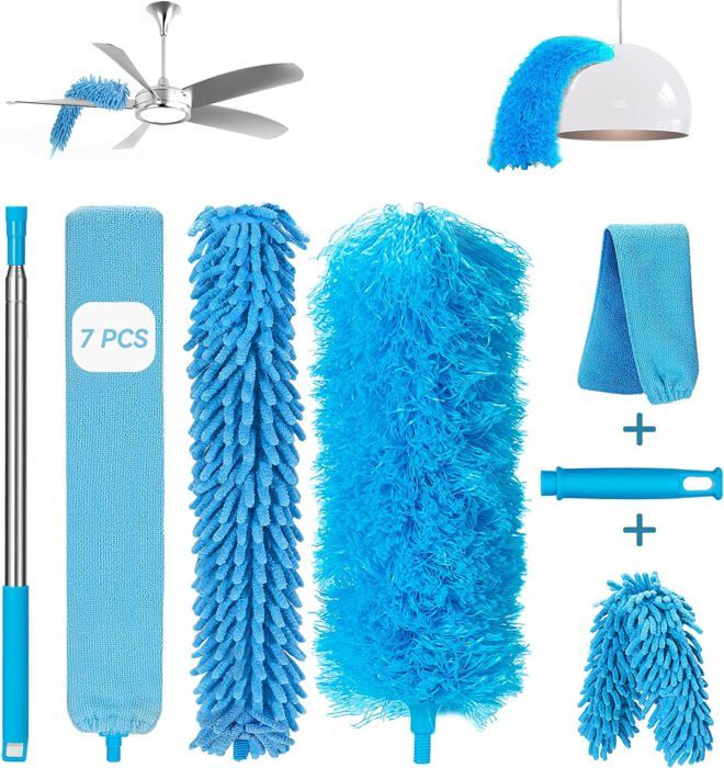 Plumeau Télescopique Extensible Jusqu'à 6m - Avec Tête Microfibre & Raclette | Nettoyage Hauteur Plafond, Fenêtres, Toiles D'Araignée - 3