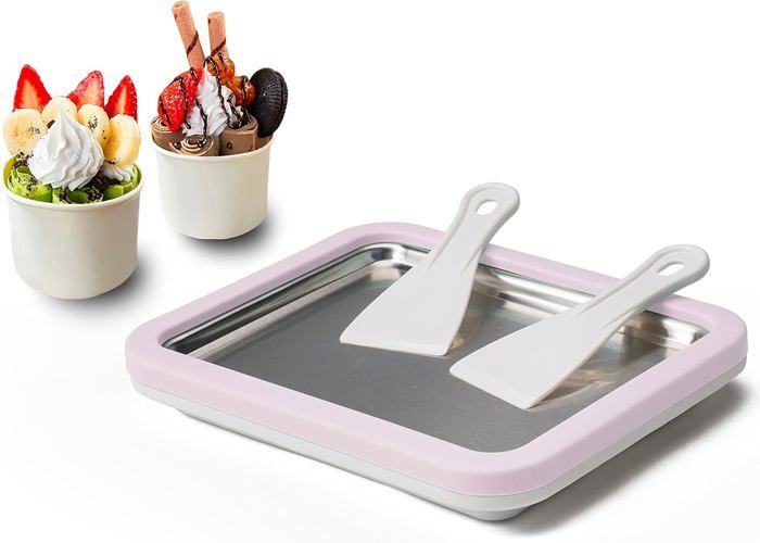 Casenly Plaque à Glace Roulée - Machine à Yaourt Glacé Avec 2 Spatules Pour Crème Glacée, Gelato, Fruits, Milkshake Et Smoothie Maison