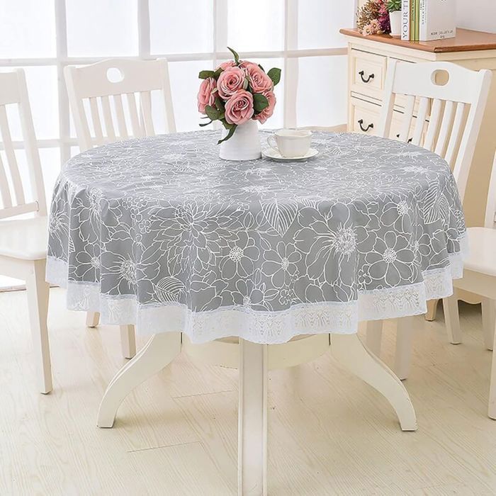 Nappe Toile Cirée ANRO 100cm Ronde | Lavable | Intérieur/Extérieur | Blanche Bord Coupé