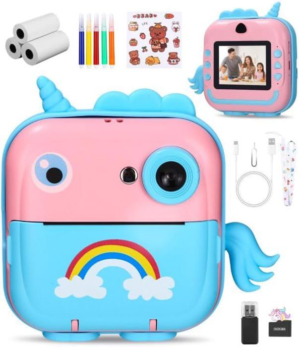 Appareil Photo Instantané Pour Enfants – 30MP, Impression Thermique Noir Et Blanc, écran IPS 6,1cm, 32Go SD, 3 Rouleaux De Papier, Jeux Intégrés – Rose Cadeau Photo Créatif Appareil Photo Instantané Pour Enfants – 30MP, Impression Thermique Noir Et Blanc, écran IPS 6,1cm, 32Go SD, 3 Rouleaux De Papier, Jeux Intégrés – Rose Cadeau Photo Créatif