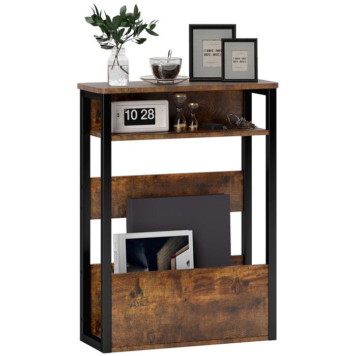 Table dappoint - HOMCOM - étagère à deux niveaux coins arrondis patins de pieds réglables - 46 x 18 x 585 cm - brun rustique