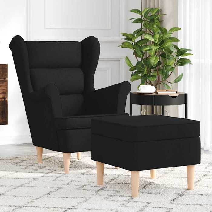 vidaXL Fauteuil avec repose-pied Noir Tissu fauteuil de relaxation fauteuil de canapé canapé de relaxation fauteuil de 3307991