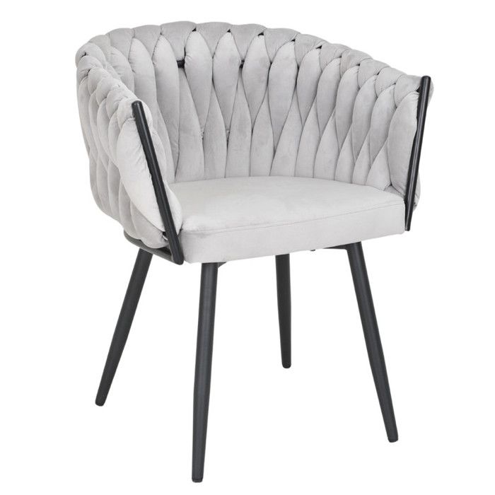 Chaise en velours tressé doux gris clair avec pieds métal - BOWI 2 Meubletmoi Chaise en velours tressé doux gris clair avec pieds métal - BOWI 2 Meubletmoi