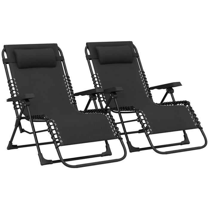 Bain de soleil - Outsunny - lot de 2 - pliante et inclinable - avec appuie-tête - en textilène - 90 x 65 x 112 cm - noir