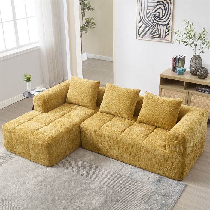 DRIPEX Canapé dangle Sectionnel en Chenille ModerneCanapé 3 places en forme de L avec 3 coussinspoche latéraleJaune