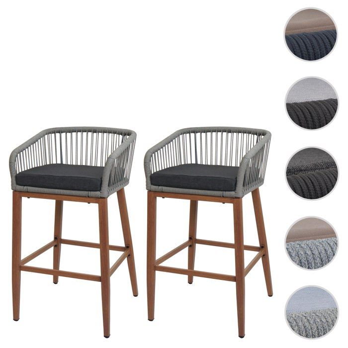 Lot de 2 tabourets de bar Rope MCW-O22 gris clair coussin gris foncé
