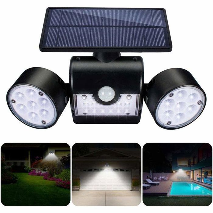 Lampe Solaire Extérieur applique solaire extérieur avec 30 projecteurs à LED à double tête étanches rotation à 360 degrés