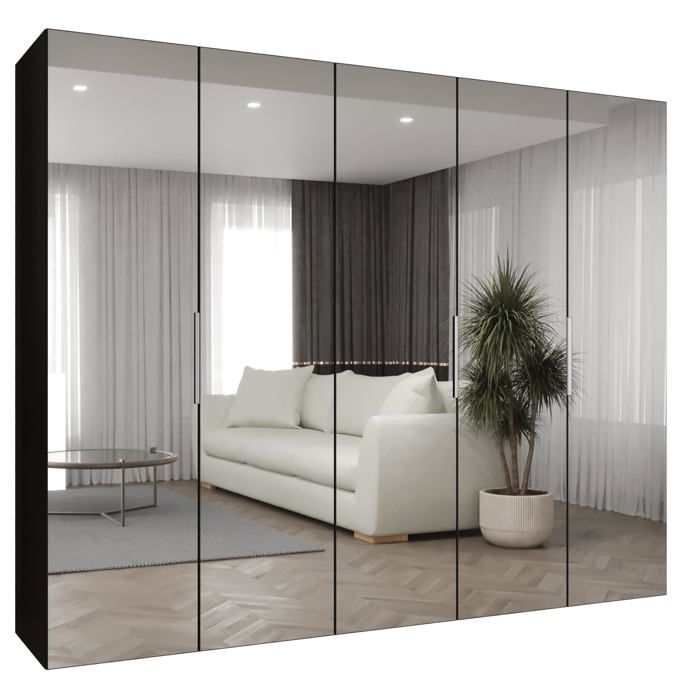 Armoire à 2 Portes Coulissantes - ABIKSMEBLE DOME 2 - Mirroir, Verre Fumé, Corps Noir, Façade Noir, Poignées Noir, 200x180x62cm - Maison