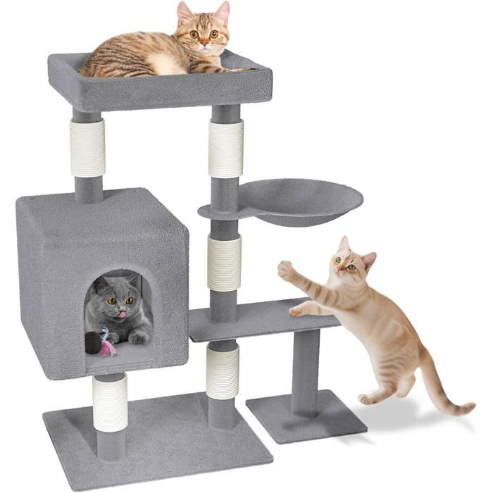 Comparer les prix de UISEBRT Grand Arbre à Chat 49x405x93cm avec Grotte Plateformes Hamac Ball et Colonnes en Sisal Meuble descalade Gris K1276