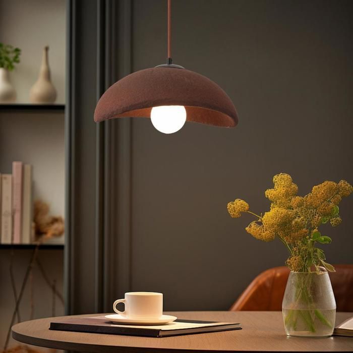 WOTTES Suspension Luminaire Créative Lustre Nordique Marron Ø34cm Abat-jour en Pierre Simulée Lampe Éclairage pour Salle Cuisine