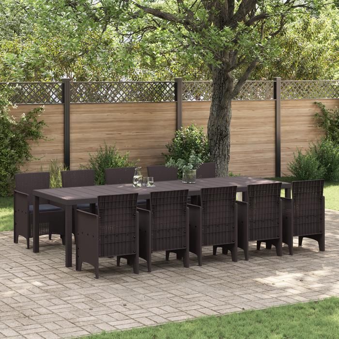 Ensemble de jardin de 11 pièces vidaXL avec coussins en poly rotin marron 3378760