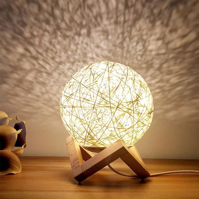 Lampe de chevet en rotin - - Résistant aux chutes - Rechargeable USB - LED Label