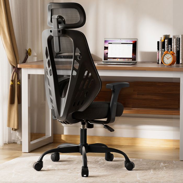 DoChair Chaise De Bureau Ergonomique Maille Respirante - Support Lombaire 3D, Bascule, Noire 150kg