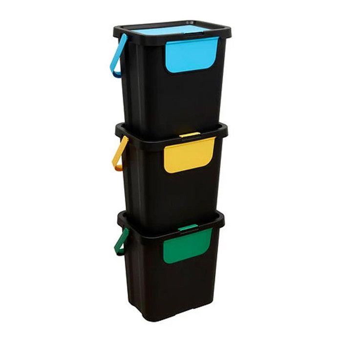 Poubelle de Tri 3 Bacs Empilables Recycle 24L Noir