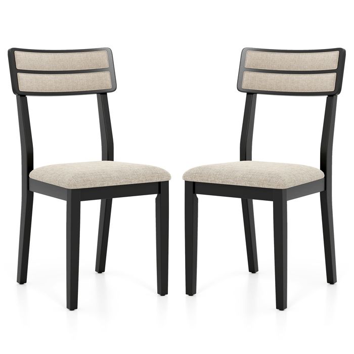 GIANTEX Ensemble de 2 Chaises de Salle à Manger- Assise Rembourrés- Dossier Haut- Pieds en Bois dHévéa- Cuisine Salon- Beige+Noir GIANTEX Ensemble de 2 Chaises de Salle à Manger- Assise Rembourrés- Dossier Haut- Pieds en Bois dHévéa- Cuisine Salon- Beige+Noir