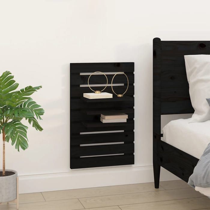 ABBO-SALE*Armoire flottante JILLS - Cabinet/ Étagères de chevet murales 2 pcs - Noir Bois de pin massif SOL144492