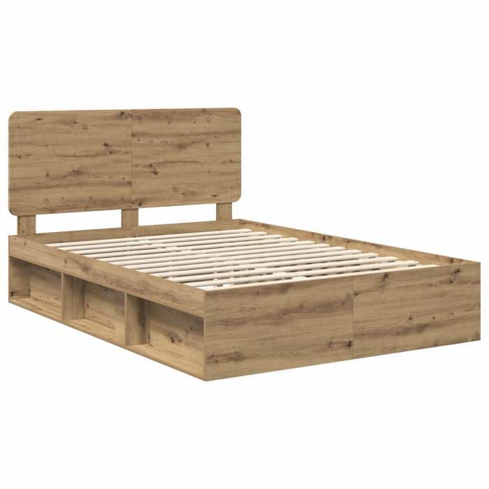 Structure de lit en chêne artisan - UU - 140x190 cm - Pin massif - Bois dingénierie - Cadre à lattes