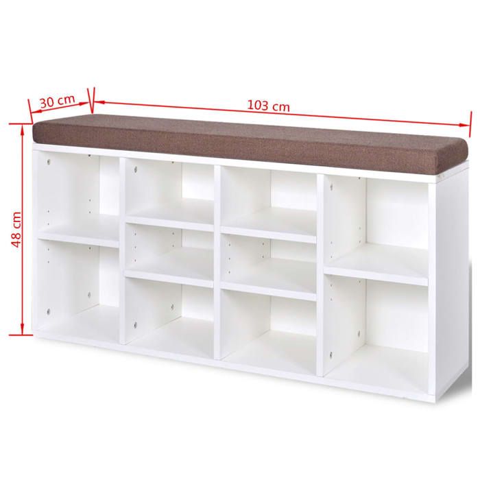 Black Friday Banc long de rangement - JILL - Meuble dentrée - à chaussures - 10 compartiments Blanc 103x30x48 cm - BB571