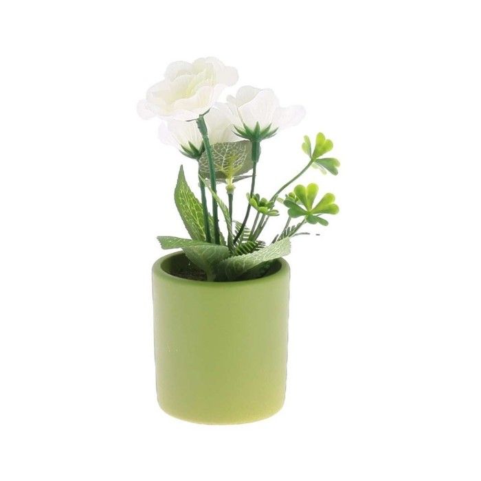 COMPO FLORAL ROSE ARTIFICIEL FEUILLAGE POT 15CM