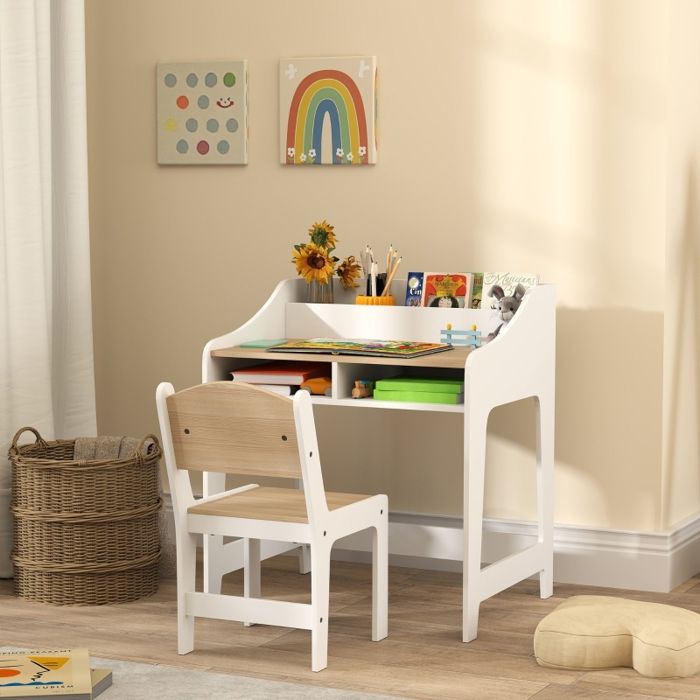 Bureau enfant avec rangements compartiments ouverts chaise 3-8 ans bois