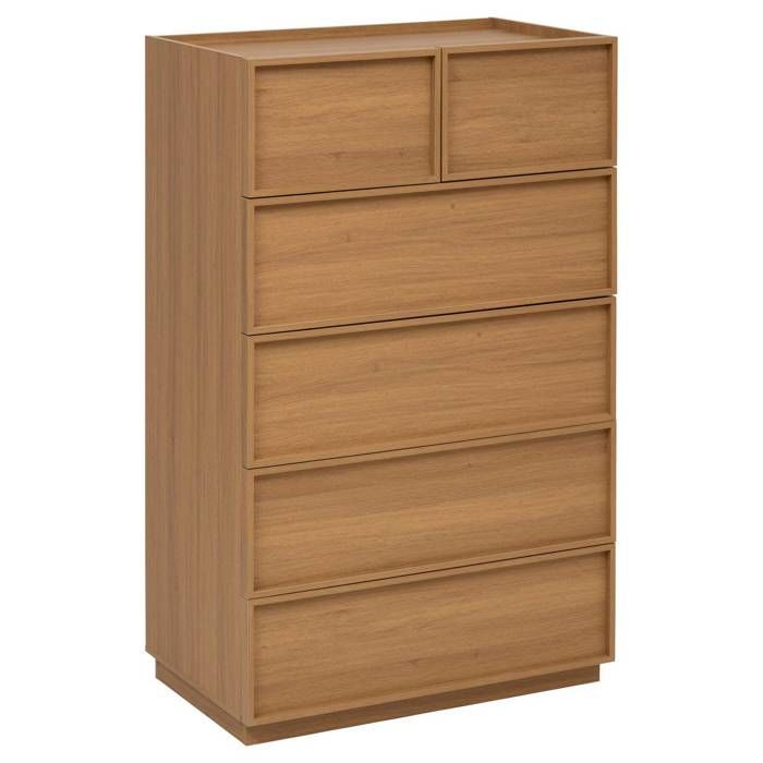 Commode haute 6 tiroirs avec poign&eacute;es invisibles effet bois - 5five