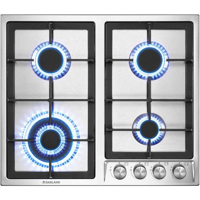 Plaque de cuisson à gaz encastrable - LEHRING - 4 feux - 60 cm - Brûleur wok - Puissance 8000W