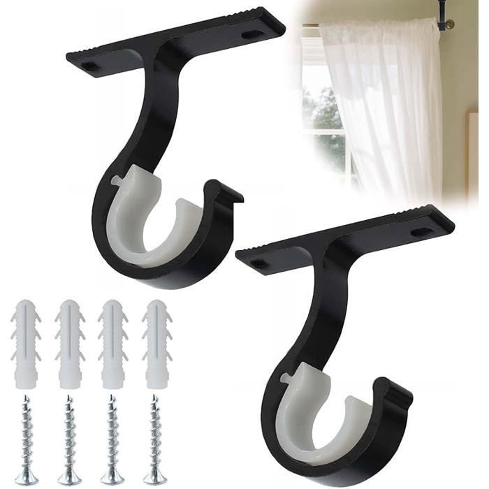 Lot 2 Support Tringle à Rideaux pour 20 à 28 mm Support Tringle Alliage aluum pour Rideau ou Armoire Noir
