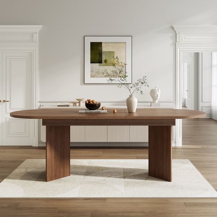 Table à Manger Extensible 160-200x90 cm pour 4-6 Personnes - Coins Arrondis - Noyer - Design Fonctionnel pour Salle à Manger