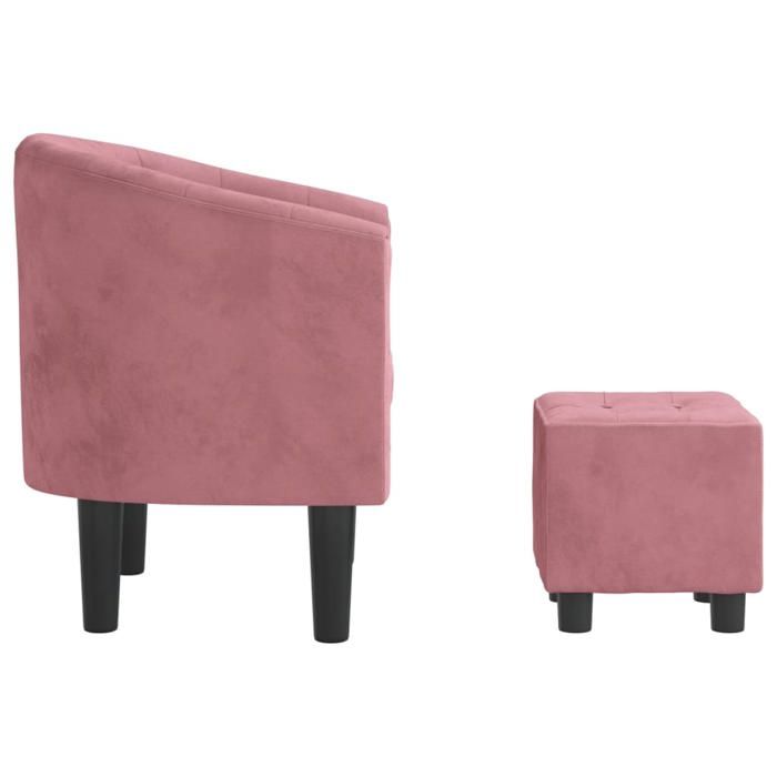 Confortable Fauteuil simple pour salon bureau chaise relax avec repose-pied rose velours__27770