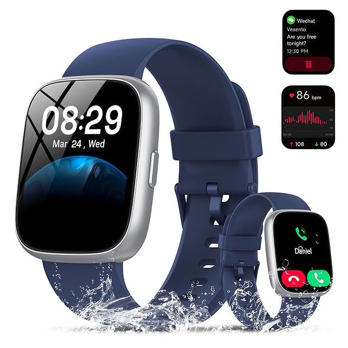 Montre Connectée Homme Femme 1.83 Montre Sport avec Appels Bluetooth Assistant Vocal IP68 Étanche Smartwatch pour Android iOS Bleu