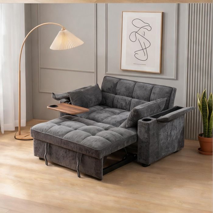 Droit gray-toned canapé convertible 3-en-1 2 places en tissu adapté aux petits espaces de vie
