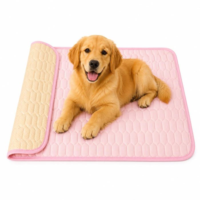 Lit rafraîchissant pour animaux - GRANDSALEY - Soie glacée - Refroidissement instantané - Antidérapant latex - 3D respirant