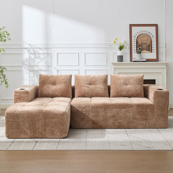 Canapé dangle - Marron clair - Chenille rembourré - 258 cm de longueur - 163 cm de largeur - 68 cm de hauteur