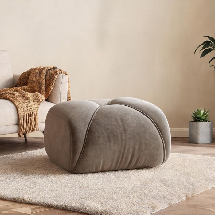 Repose-pieds en chenille soft beige – Confort ergonomique mousse 32D – Assise spacieuse 78x76 cm