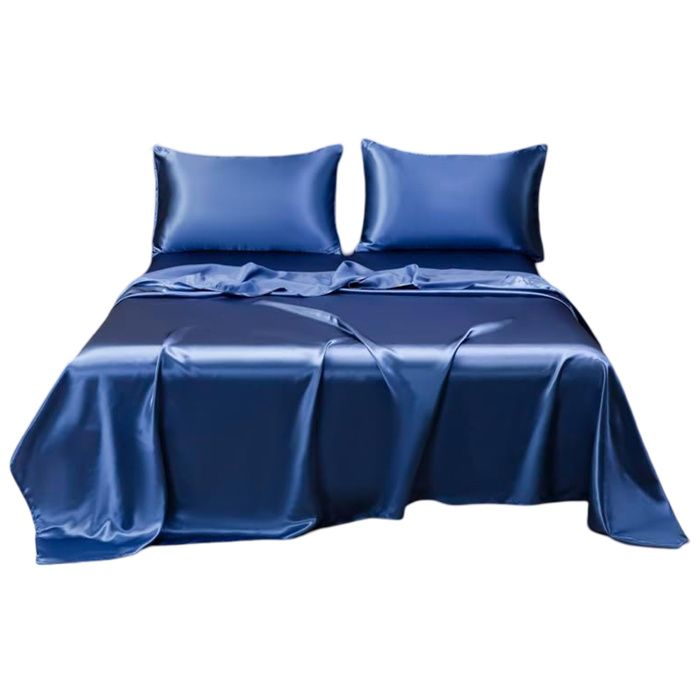 1 Parure de lit 4 pièces satin doux drap-housse profond taies doreiller chambre Queen Size .