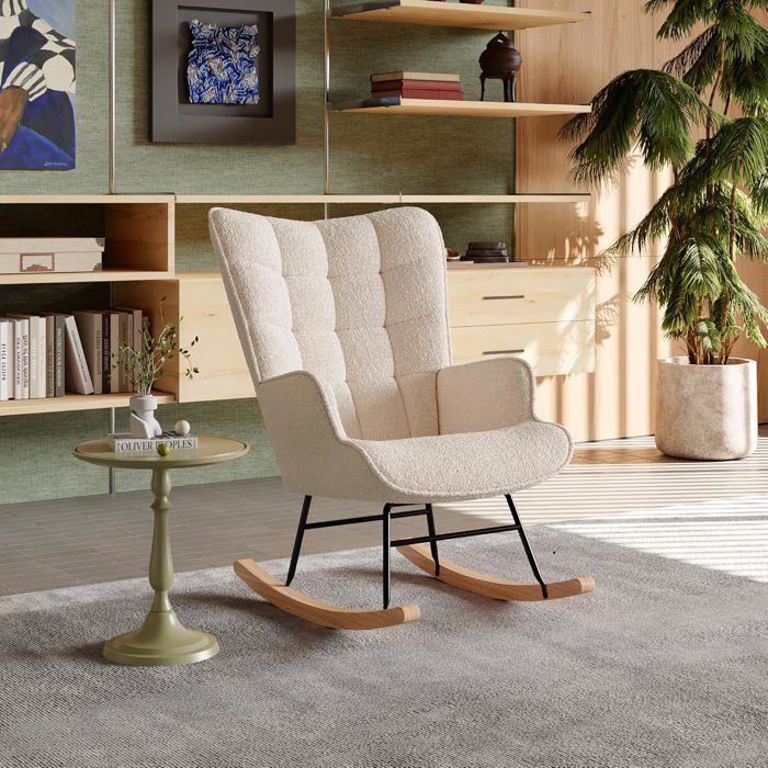Fauteuil à bascule allaitement - Beige - Tissu Velours Teddy - Design contemporain - 1 place - MEUBLES