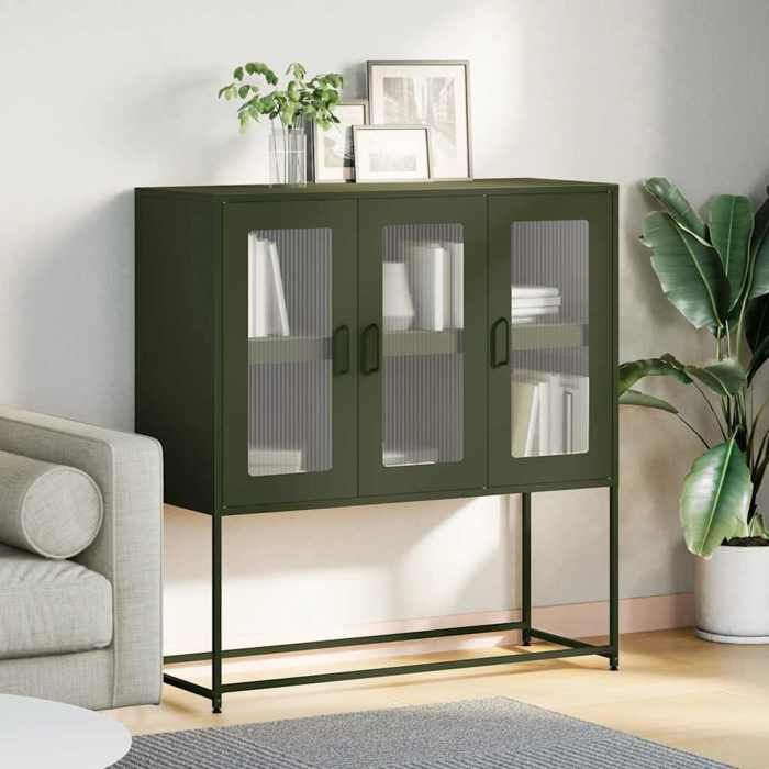 Vert Commode Salon CHIC Buffet bas/Cabinet 1 PC vert olive 1005x39x107 cm acier laminé à froid N15091