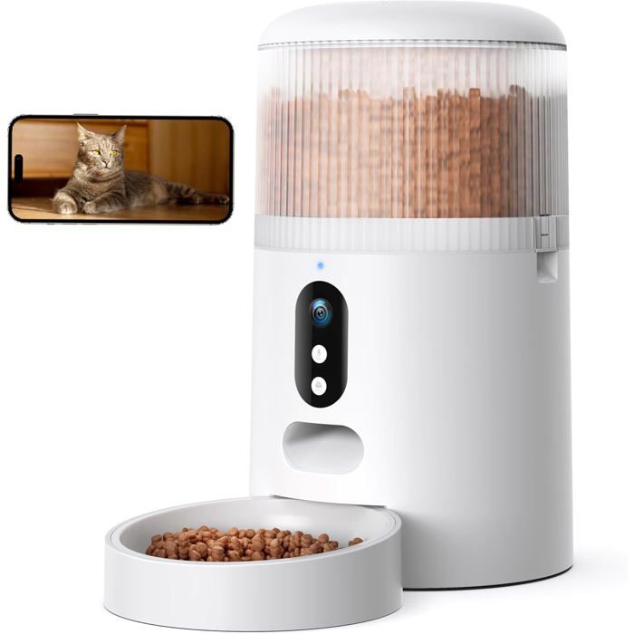 Distributeur Croquettes Chat Automatique Caméra Hd 3Mp Avec Vision Nocturne 5G Wifi Mangeoire Pour Chat/Chien Avec Audio B[EC129]