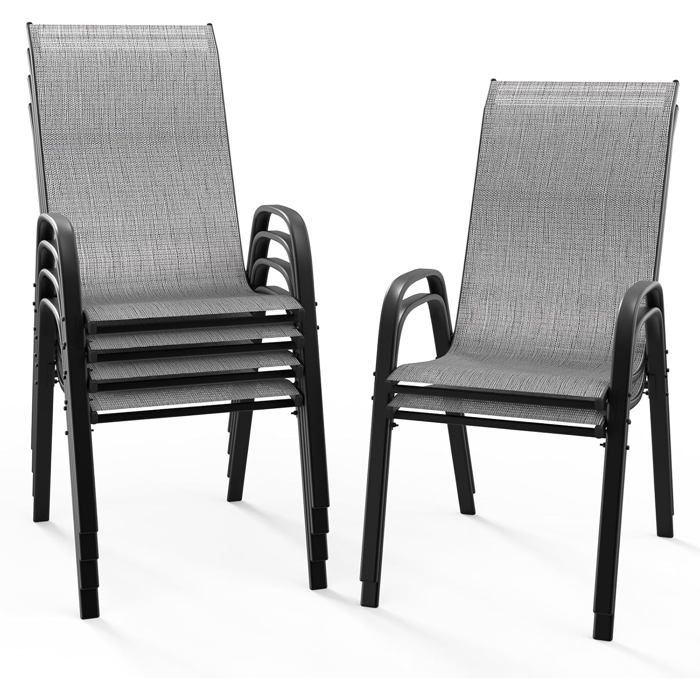 Chaises de Jardin Lot de 6 - VINGLI - Gris - Idéales pour Jardins Cours Balcons Restaurants - Facile à Installer