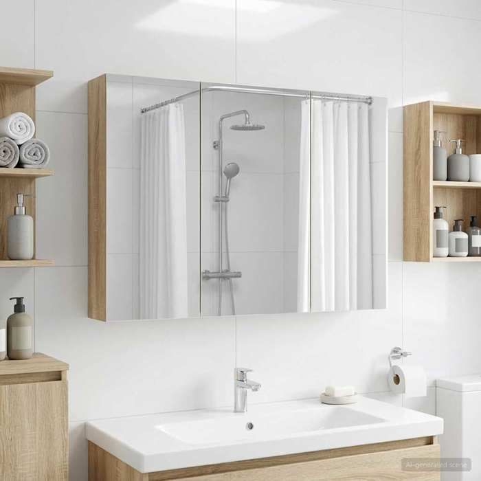 ELORAN®Armoire Miroir de Salle de Bain - Chêne Sonoma - 100x14 5x70 cm - Meuble sous vasque Moderne_00182131