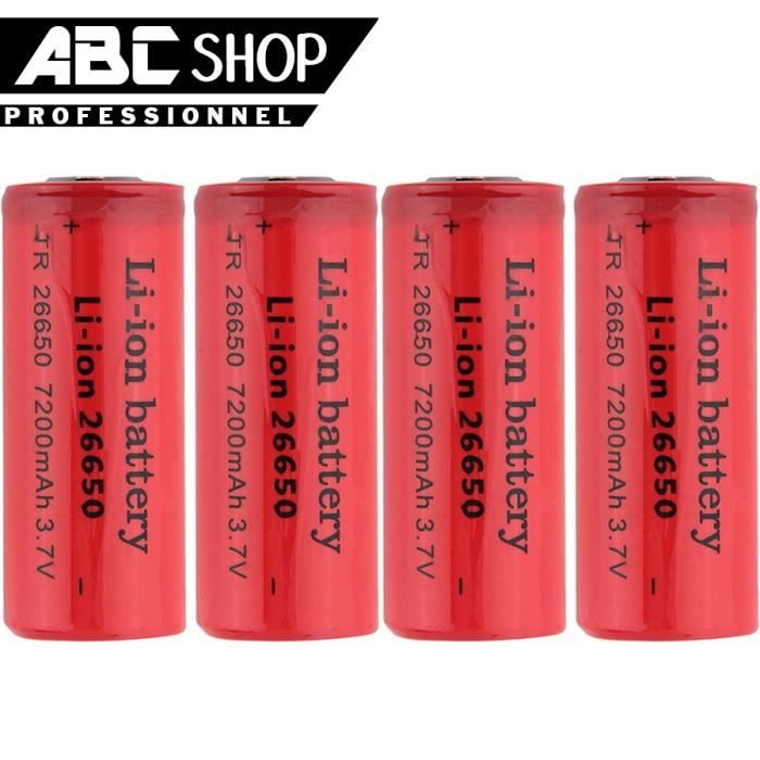 4 piles accus batteries 26650 7200mah 3.7v rechargeable battery li-ion - lampe vap etc...