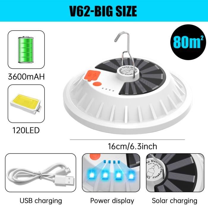 Lot de 2 lampes solaires USB de camping à distance – 4000 lm – Lanterne de camping portable