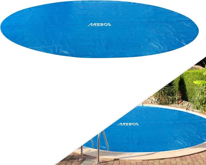 AREBOS Bâche de piscine solaire | Bâche Solaire ronde Ø 3,05m | Bâche Solaire épaisseur 120 µm |Bâche Thermique |Bleu