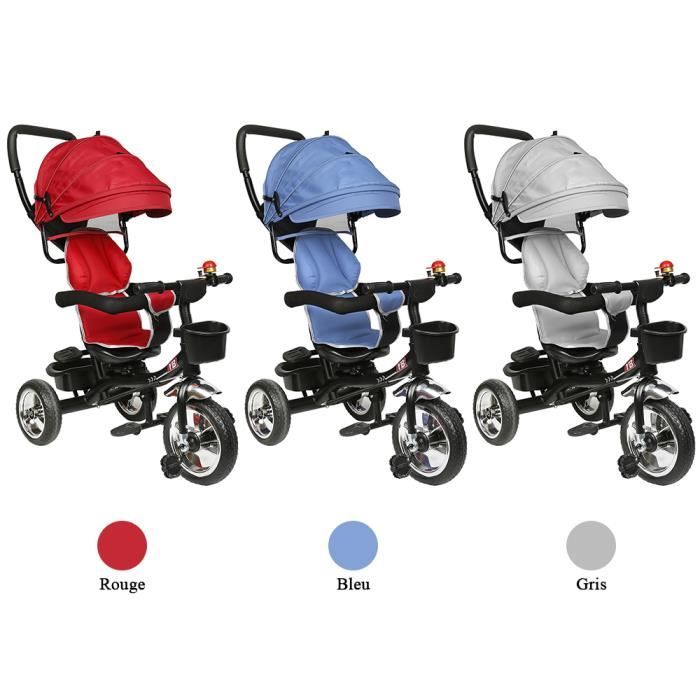 4 en 1 Tricycle Bébé Evolutif Vélo Enfant + Siège Réversible +Roues en  Caoutchouc 9 Mois-5 Ans - bleu