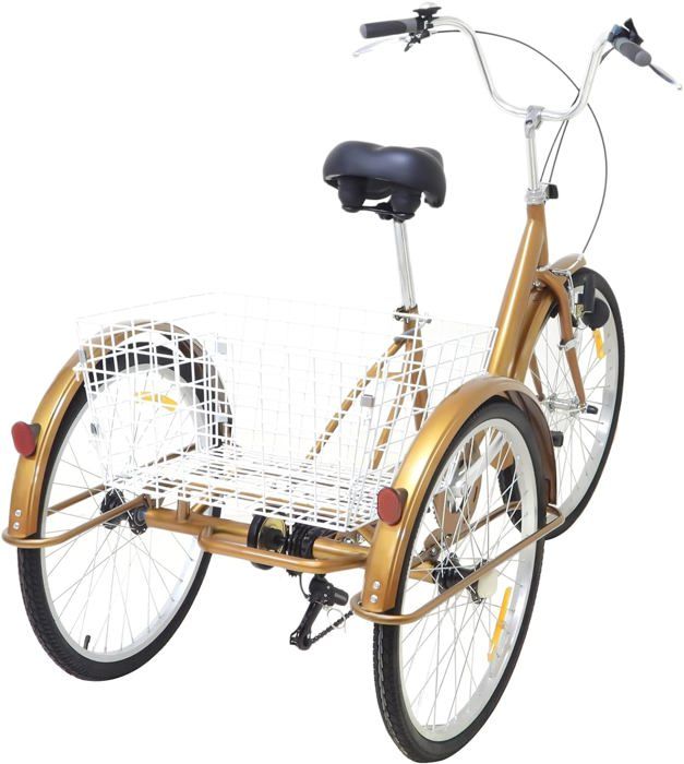 Vélo pour personnes âgées de 24 pouces Tricycle 6 vitesses avec panier Tricycle adulte